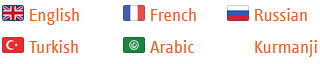 Länderflaggen für vorhandene Übersetzungen: Englisch, Französisch, Russisch, Türkisch, Arabisch