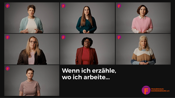 Videoscreenshot: 7 Frauen, Text: Wenn ich erzähle, wo ich arbeite...