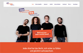 Startseite von www.dan-kinder-jugendschutz.de mit den vier Musikern der Rockband Madsen als Botschafter